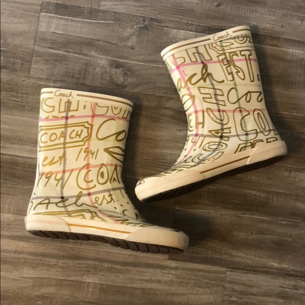 Coach | 'Ursula' Plaid Graffiti Rain Boots Size 6